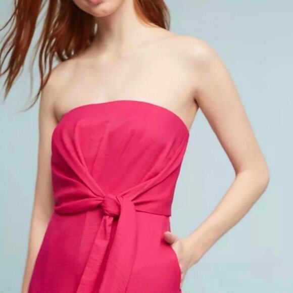 ANTHROPOLOGIE MAEVE Bright Pink Waist Tie Strapless Jumpsuit Romper – Size 6 - Picture 8 of 15